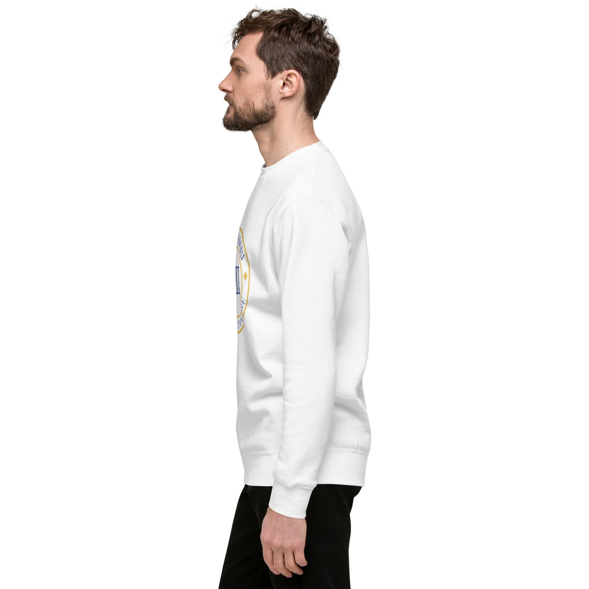 ME Signature Logo Premium Crewneck Sweatshirt in White, left view
