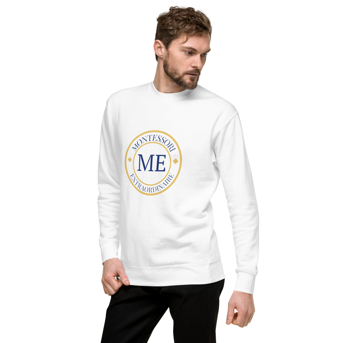 ME Signature Logo Premium Crewneck Sweatshirt in White, left front view