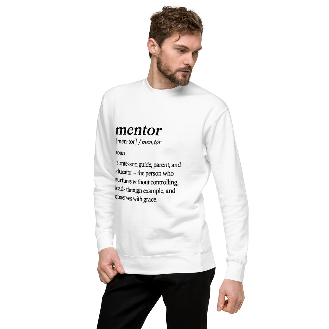Mentor Definition Premium Crewneck Sweatshirt in White, front view