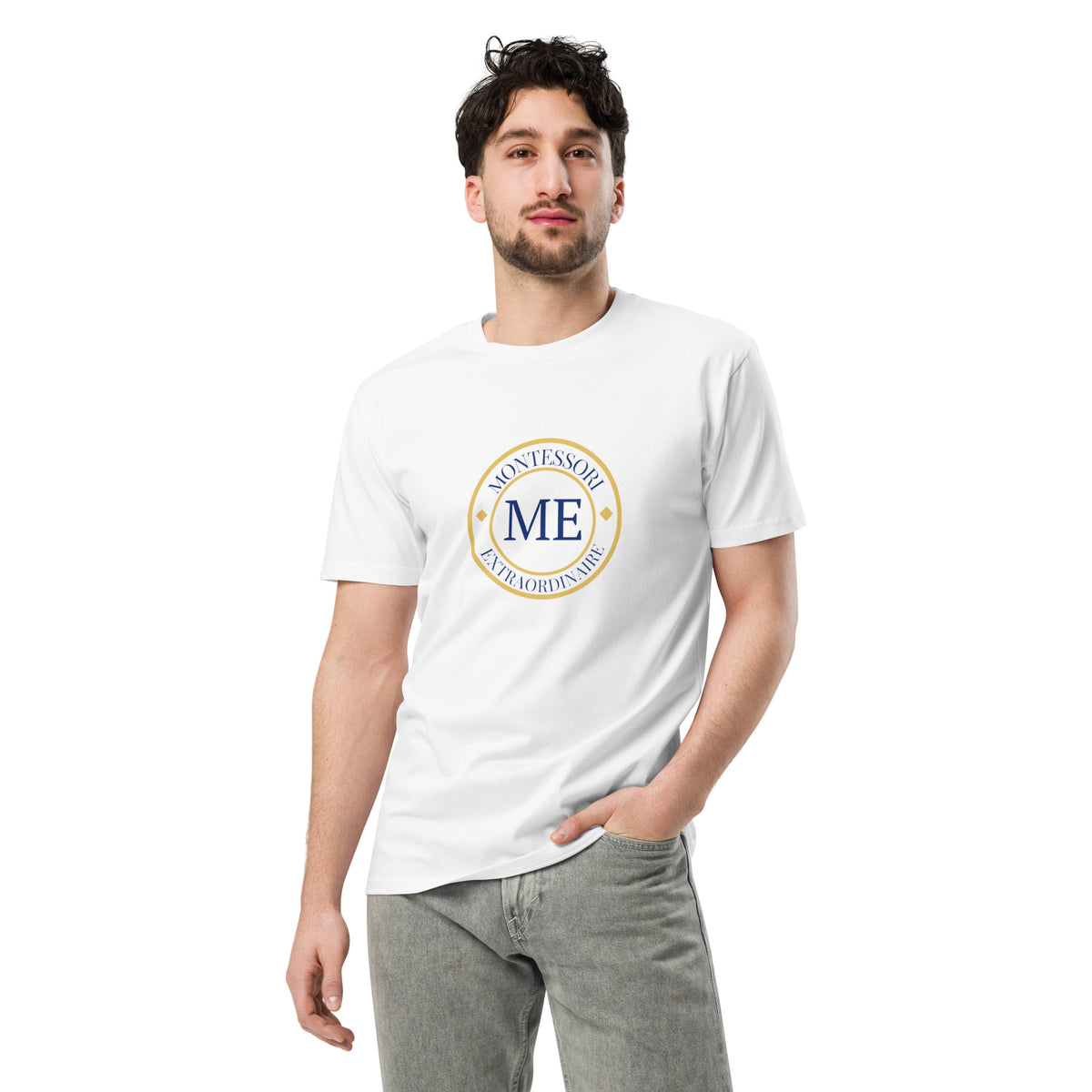 ME Signature Logo Premium Tee in White, front view