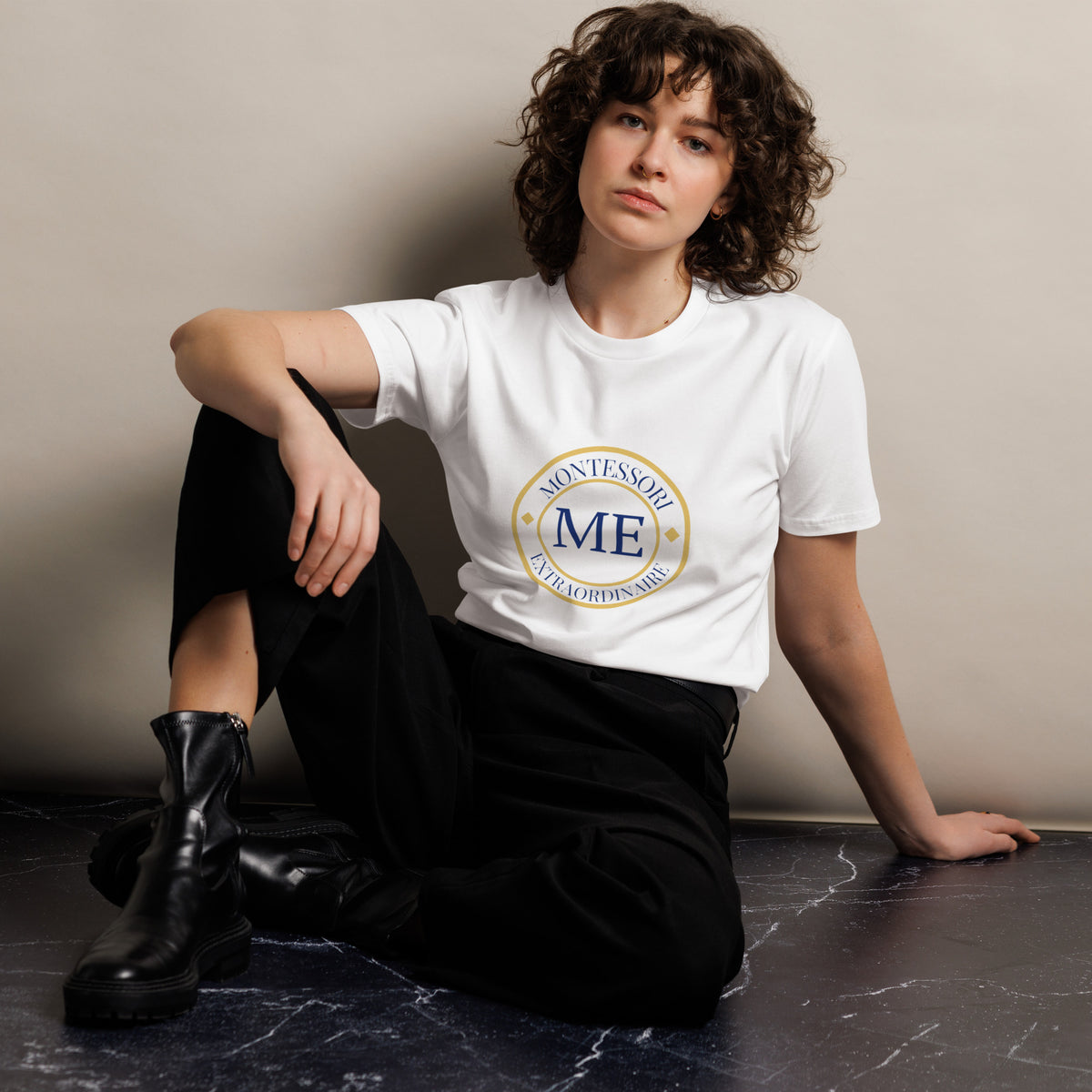 ME Signature Logo Premium Tee in White, front view
