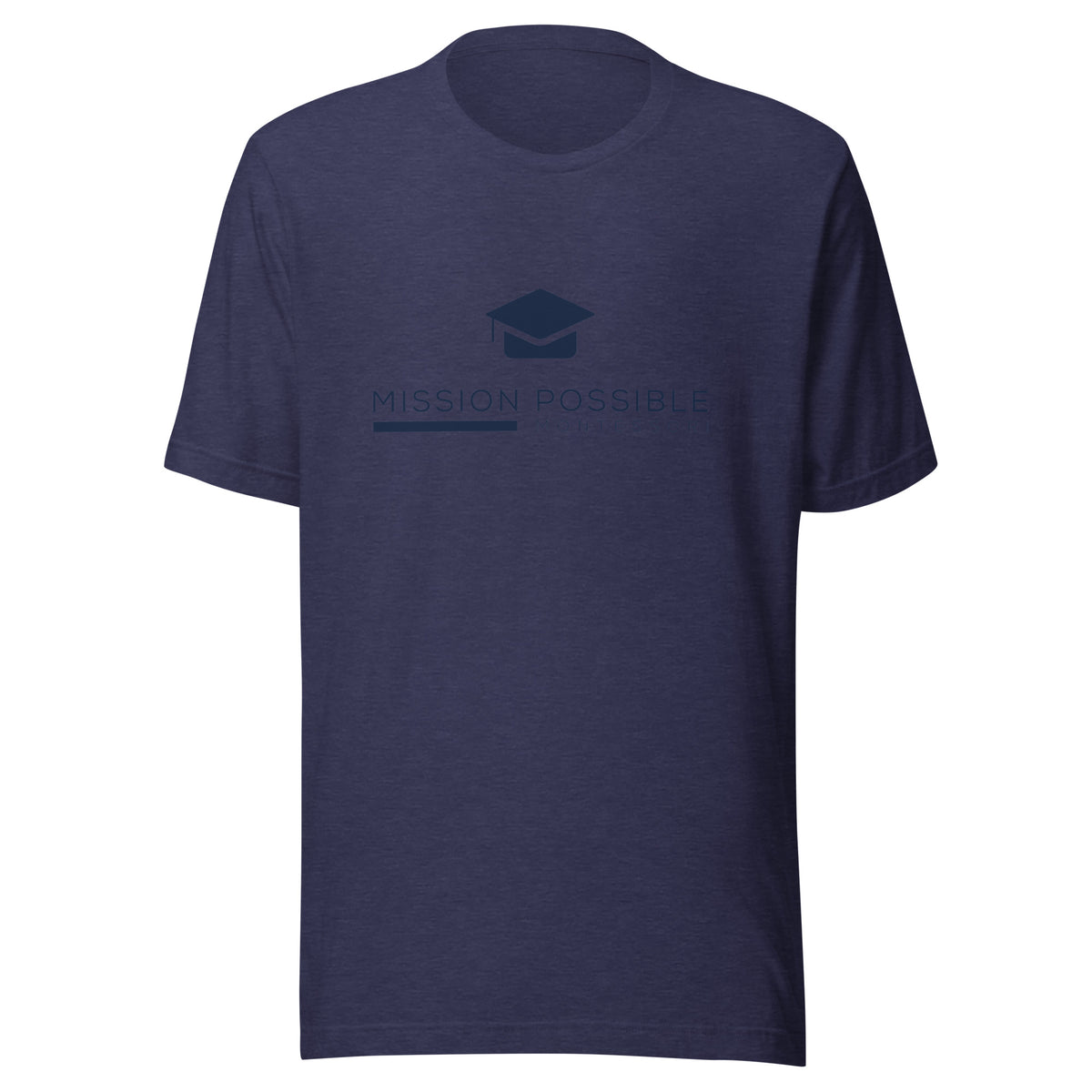 Mission Possible Montessori Logo Tee in Heather Midnight Navy, front view