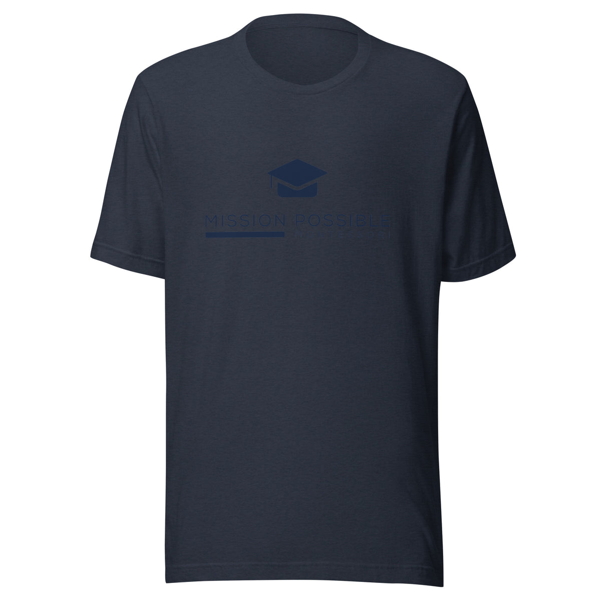 Mission Possible Montessori Logo Tee in Heather Navy, front view
