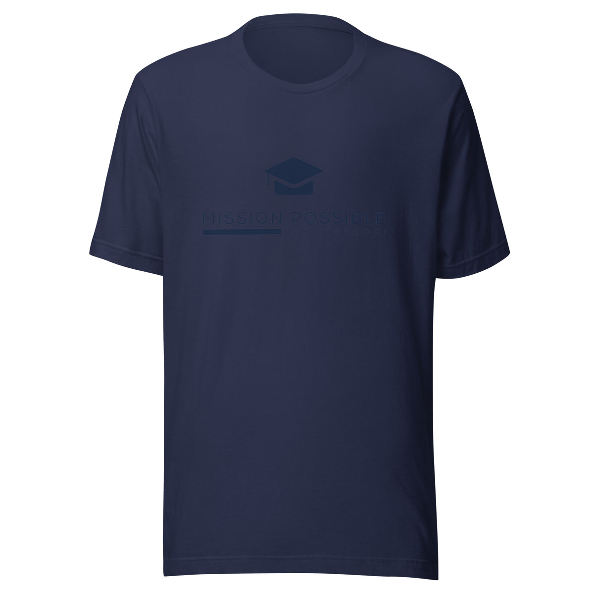Mission Possible Montessori Logo Tee in Navy, front view