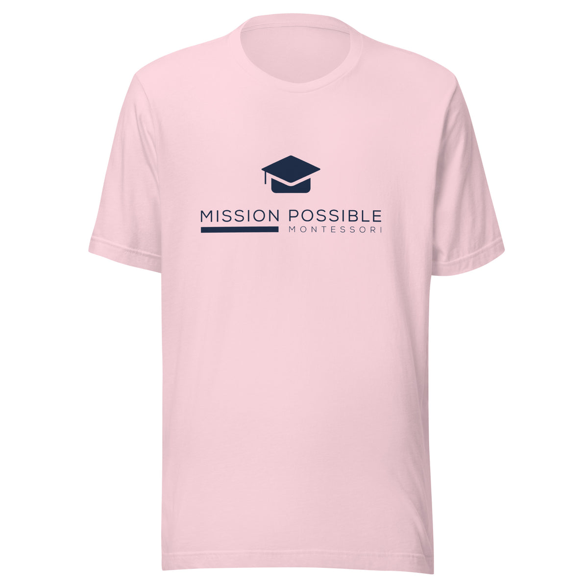 Mission Possible Montessori Logo Tee in Soft Pink, front view
