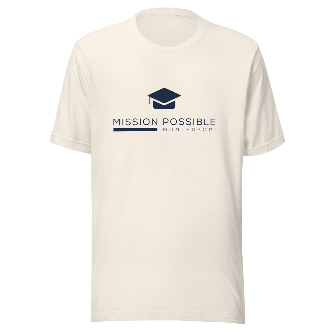 Mission Possible Montessori Logo Tee in White, front view
