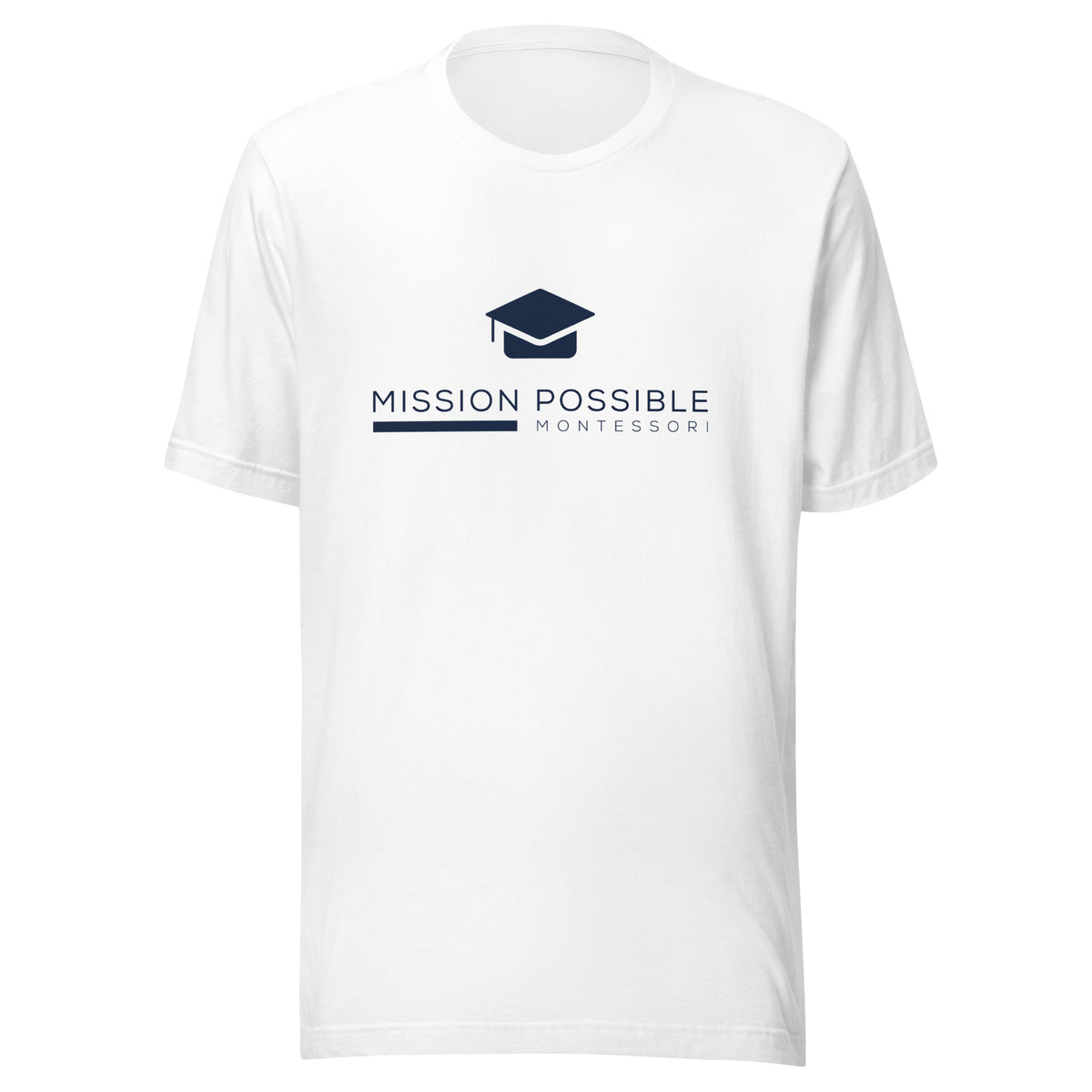 Mission Possible Montessori Logo Tee in White, front view