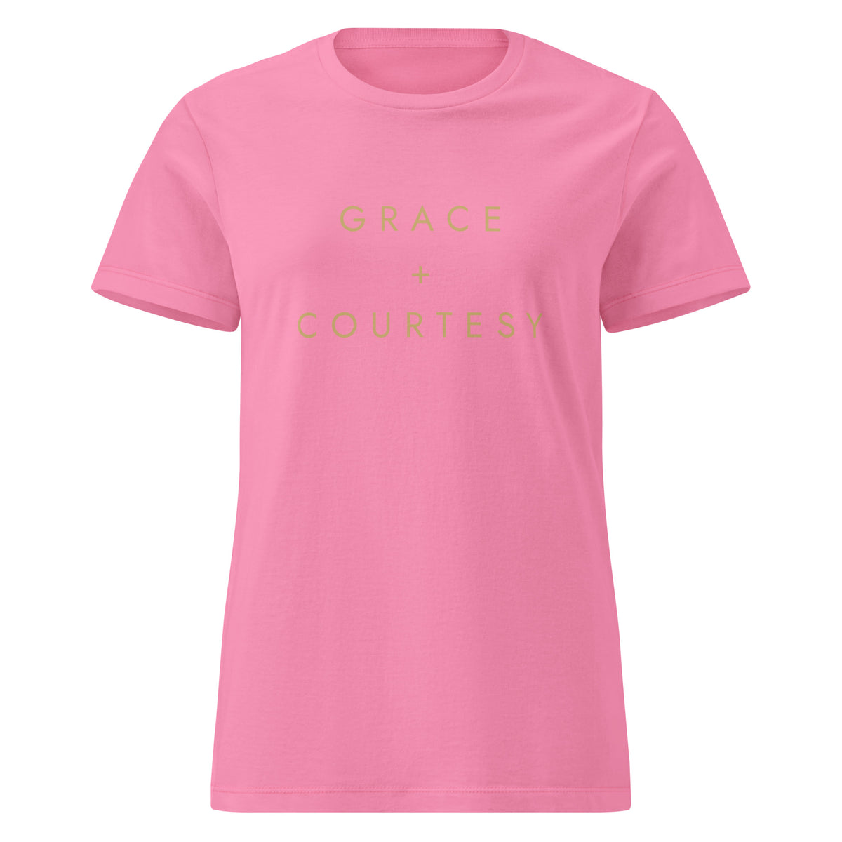 Grace + Courtesy Minimalist Women's Softstyle Tee in Azalea, front view