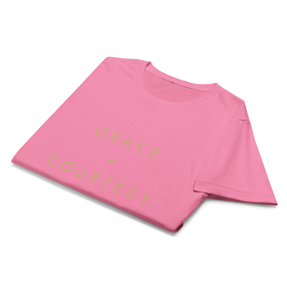 Grace + Courtesy Minimalist Women's Softstyle Tee in Azalea, front view