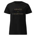 Grace + Courtesy Minimalist Women's Softstyle Tee in Black, front view