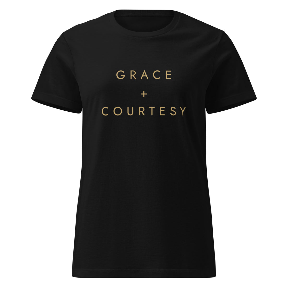 Grace + Courtesy Minimalist Women's Softstyle Tee in Black, front view