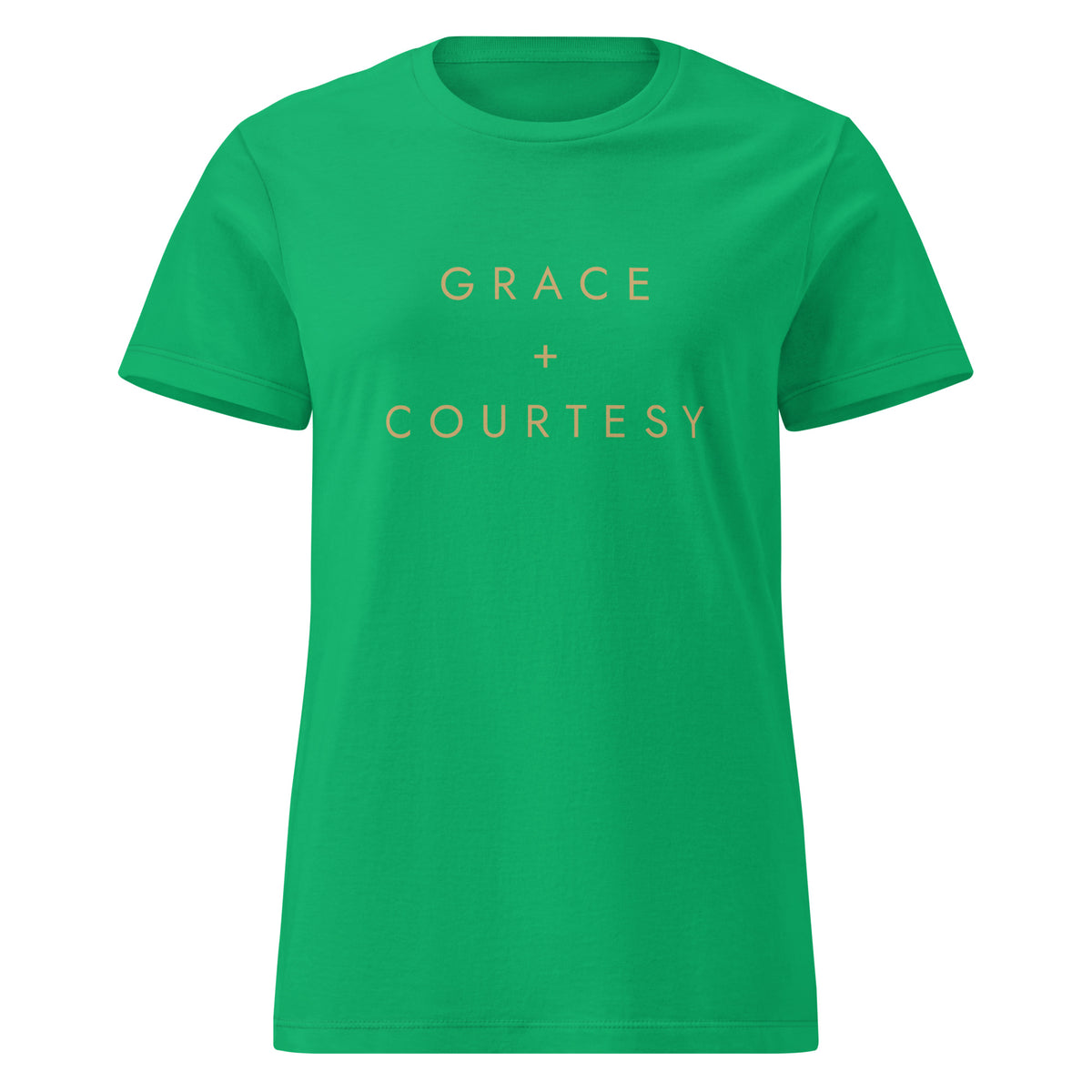 Grace + Courtesy Minimalist Women's Softstyle Tee in Irish Green, front view