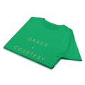 Grace + Courtesy Minimalist Women's Softstyle Tee in Irish Green, front view