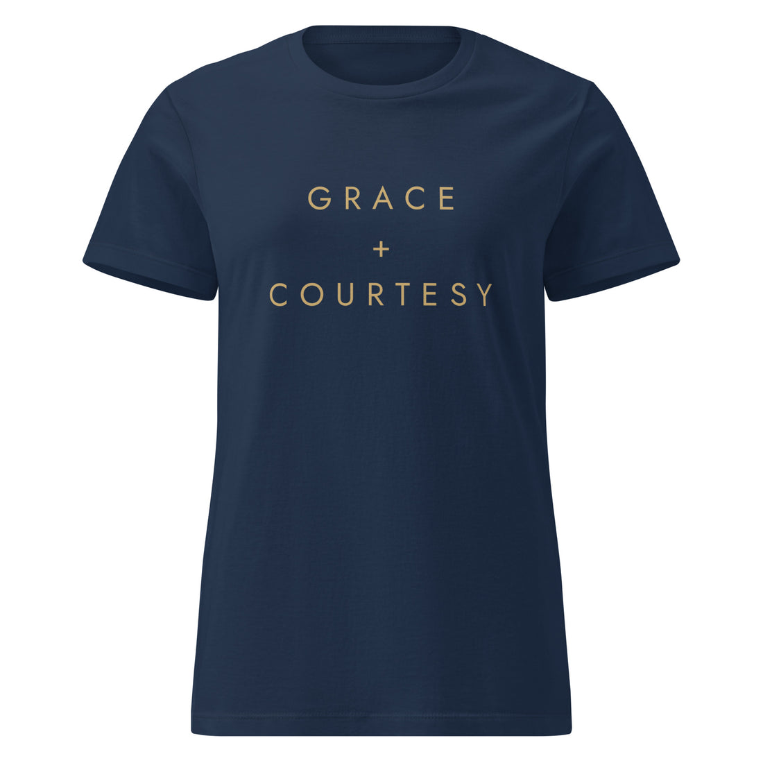 Grace + Courtesy Minimalist Women's Softstyle Tee in Black, front view