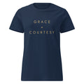 Grace + Courtesy Minimalist Women's Softstyle Tee in Navy, front view