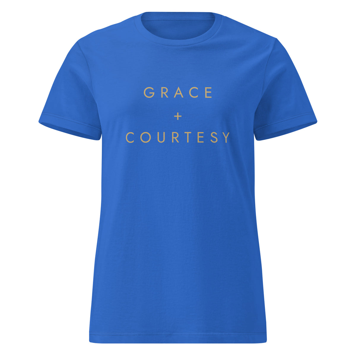 Grace + Courtesy Minimalist Women's Softstyle Tee in Royal, front view