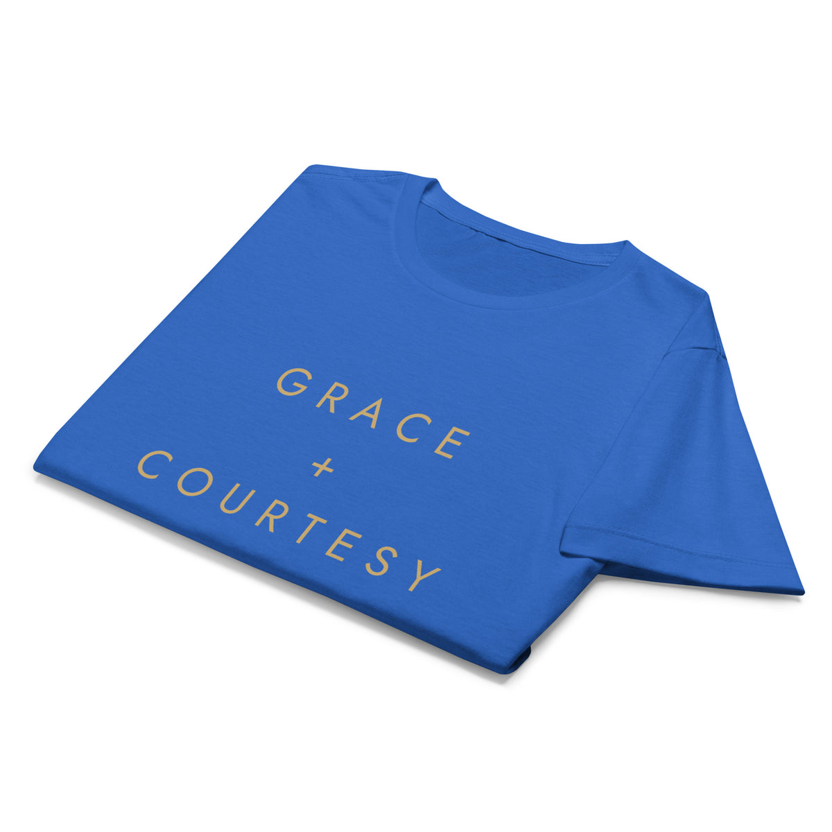 Grace + Courtesy Minimalist Women's Softstyle Tee in Royal, front view