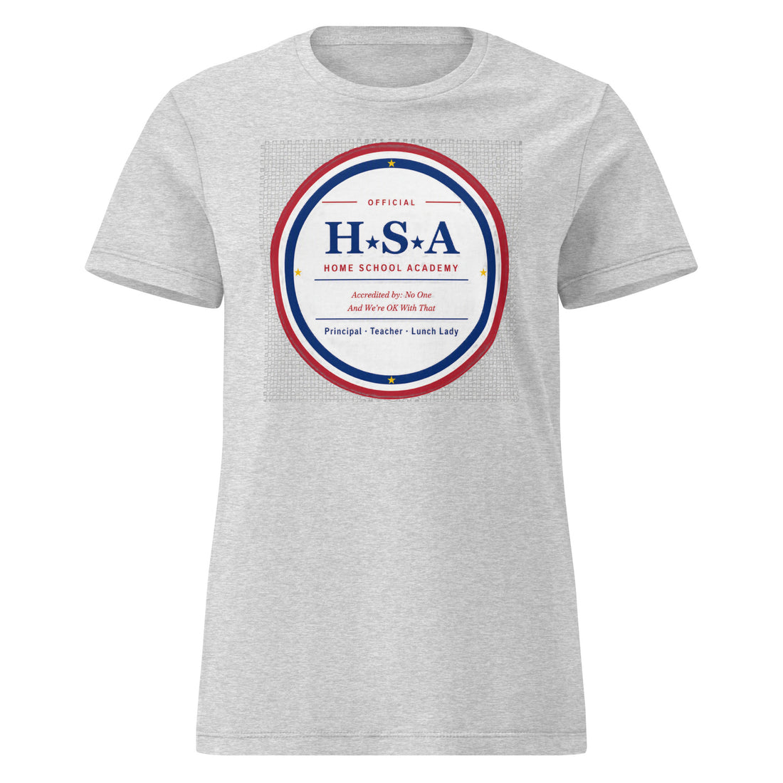 Official Home School Academy Seal Women's Softstyle Tee in RS Sport Grey, front view