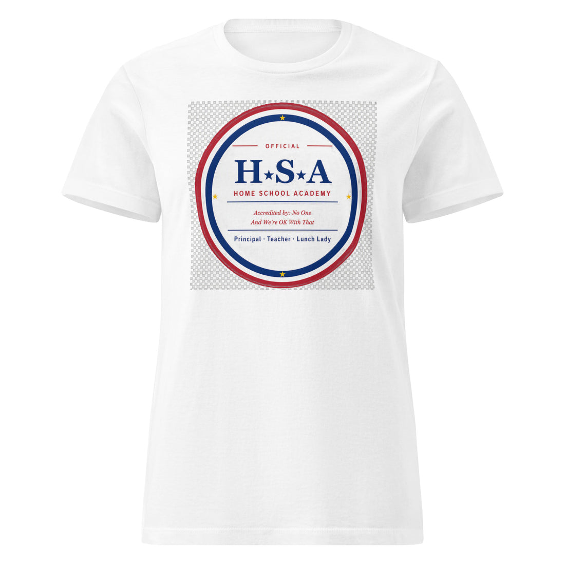 Official Home School Academy Seal Women's Softstyle Tee in RS Sport Grey, front view