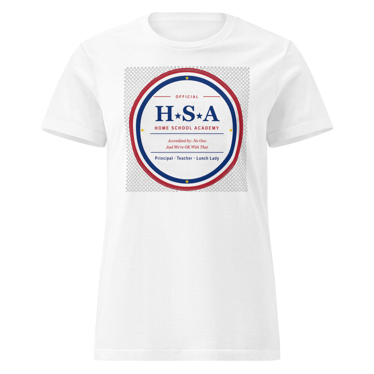 Official Home School Academy Seal Women's Softstyle Tee in White, front view