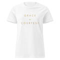 Grace + Courtesy Minimalist Women's Softstyle Tee in White, front view