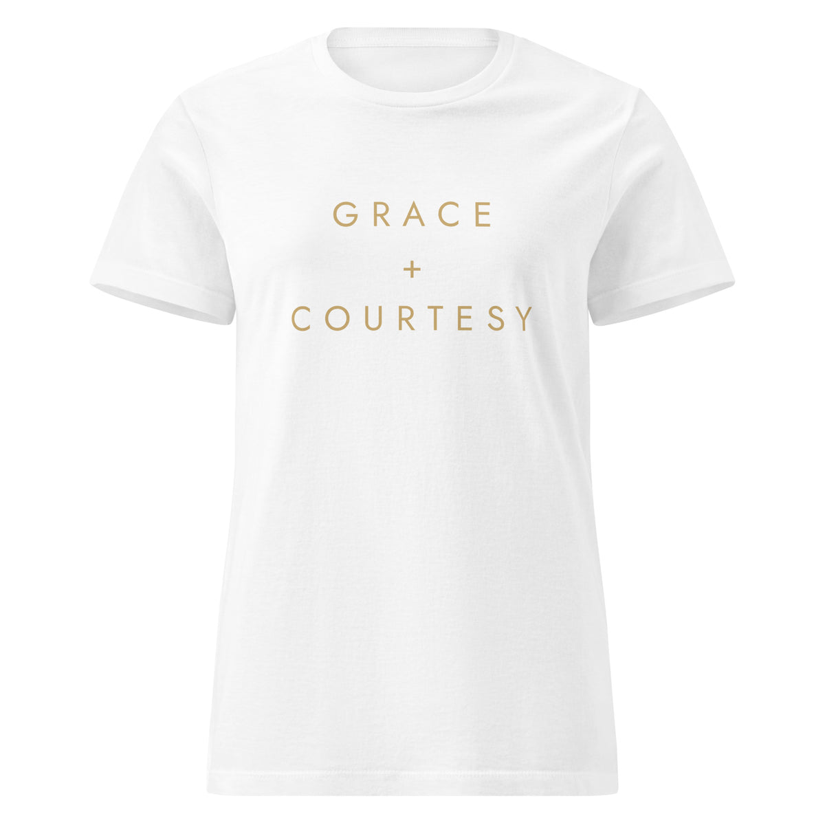 Grace + Courtesy Minimalist Women's Softstyle Tee in White, front view
