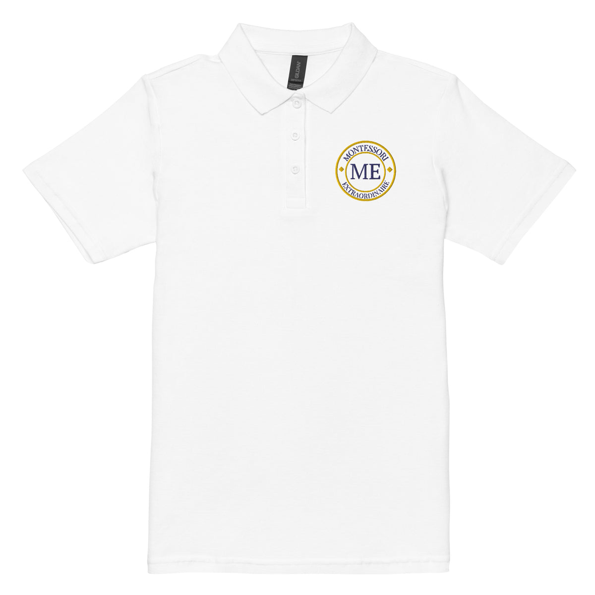 ME Signature Embroidered Women's Piqué Polo in White, front view