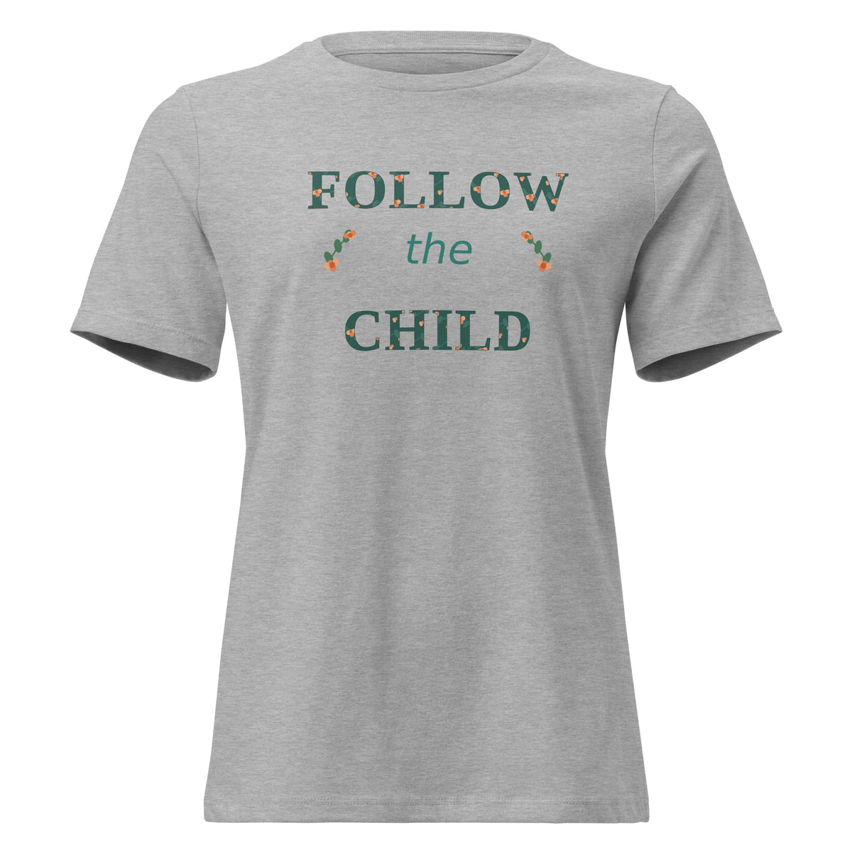 Follow the Child Floral Women's Relaxed Tee in Athletic Heather, front view