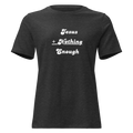 Jesus + Nothing = Enough Women's Relaxed Tee in Dark Grey Heather, front view
