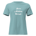 Jesus + Nothing = Enough Women's Relaxed Tee in Heather Blue Lagoon, front view
