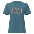 Trust the Process Pink Tower Women's Relaxed Tee in Heather Deep Teal, front view