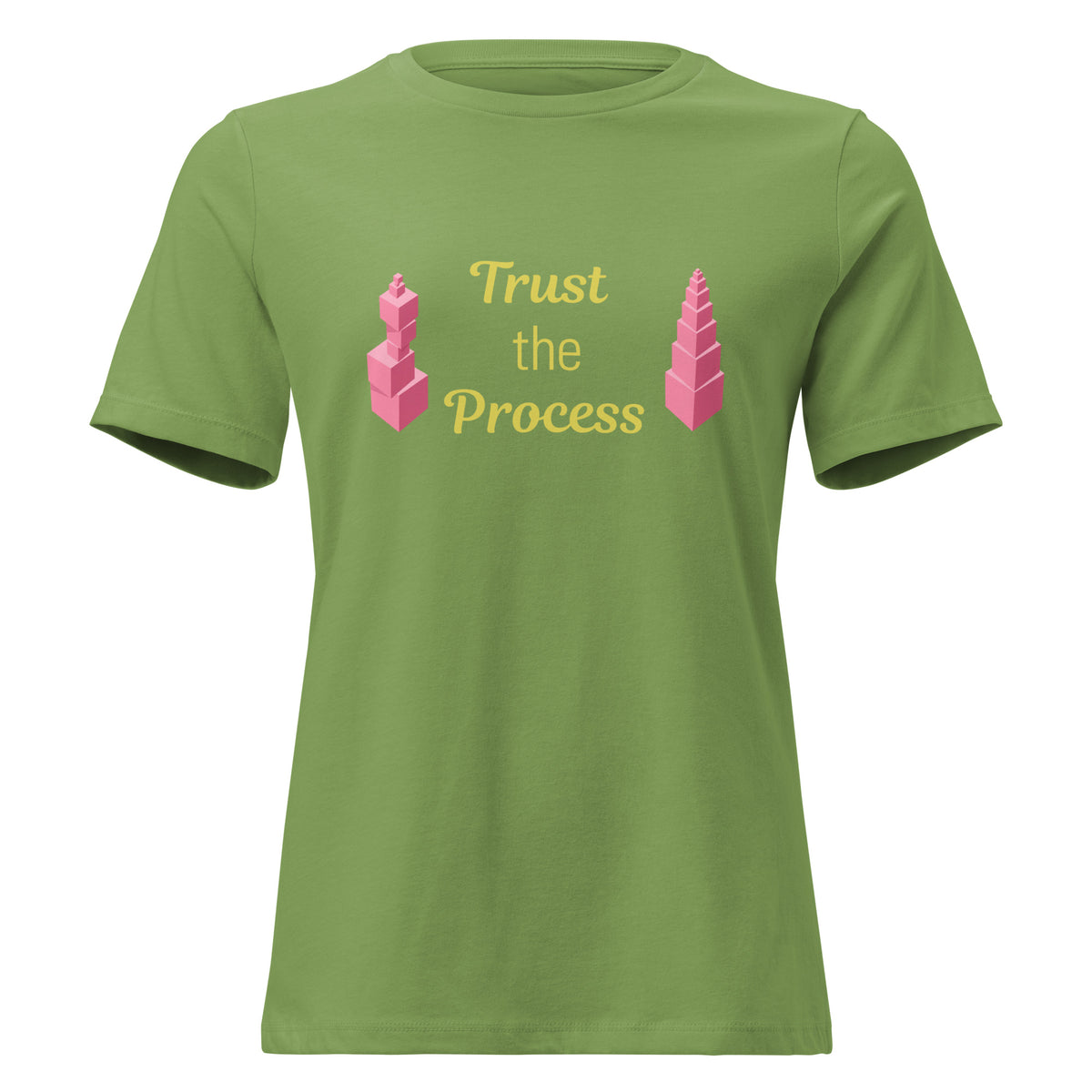 Trust the Process Pink Tower Women's Relaxed Tee in Leaf, front view