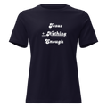 Jesus + Nothing = Enough Women's Relaxed Tee in Navy, front view