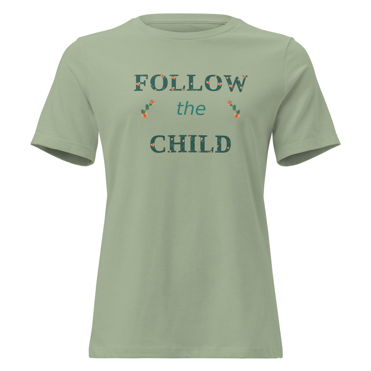 Follow the Child Floral Women's Relaxed Tee in Sage, front view