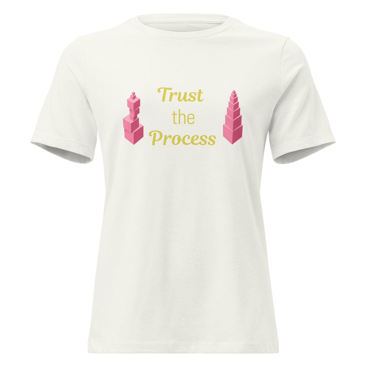 Trust the Process Pink Tower Women's Relaxed Tee in Vintage White, front view