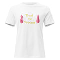 Trust the Process Pink Tower Women's Relaxed Tee in White, front view